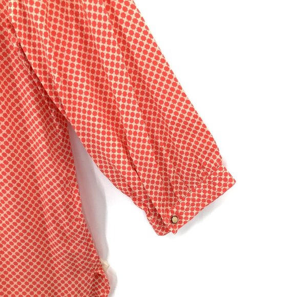 STYLUS Women's Coral Cream M Rayon 3/4 Sleeve Henley Geometric Blouse Top - Picture 6 of 6